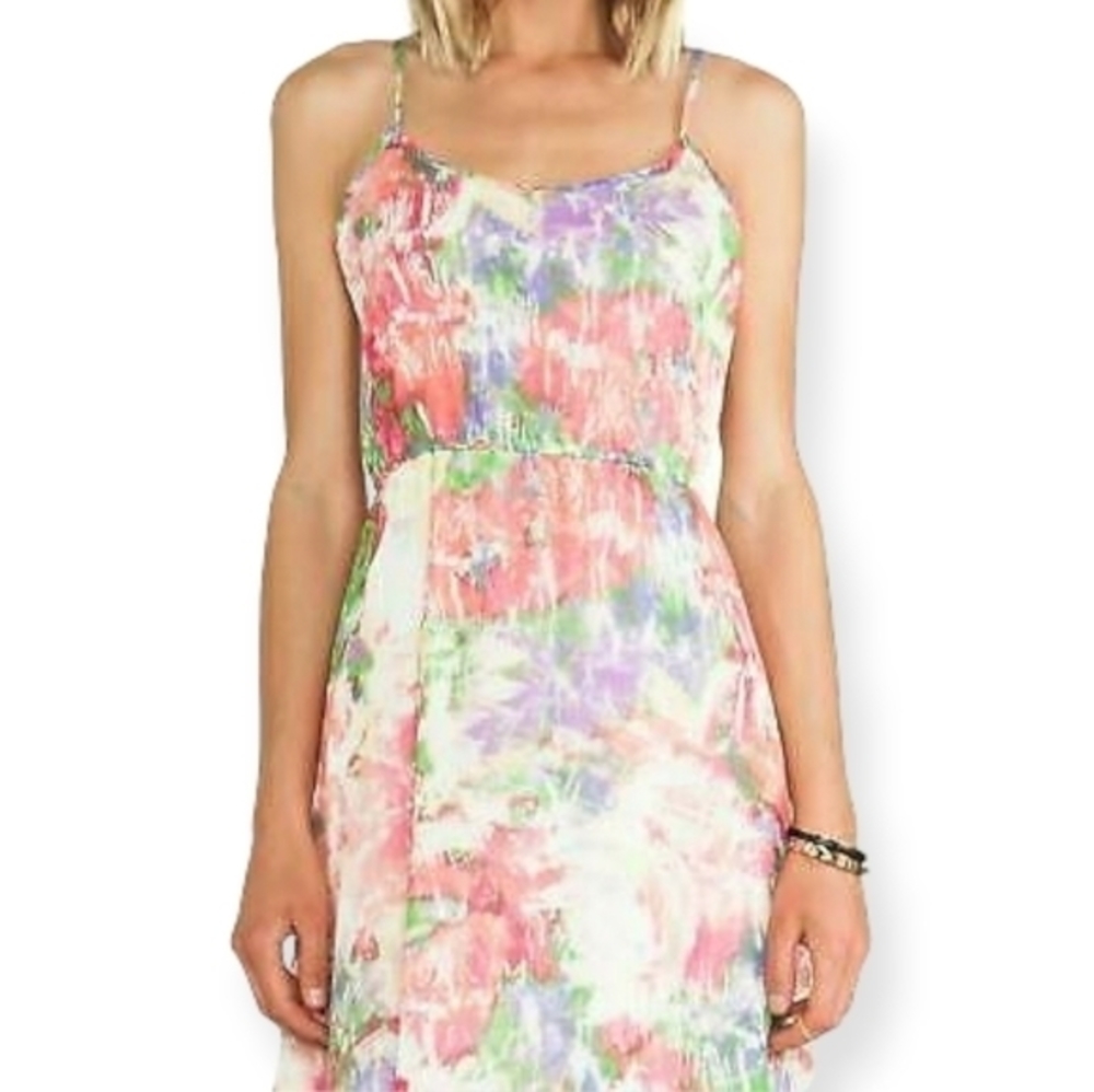 BB DAKOTA Maxi Dress Summer abstract floral white pink SZ 6